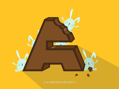 A-Choco a bunnies chocolate eat illustration typography