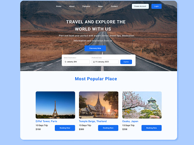 Travel Landing Page branding design illustration landing page minimal mobile mobile app design ui ux web design