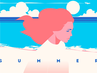 Summer character flat girl holiday illustration poster sea summer vacation vector vectorillustration