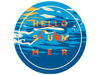 Hello Summer dive flat girl illustration poster sea summer vacation vector
