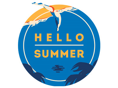 Hello Summer dive flat girl illustration poster sea summer vacation vector