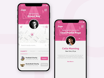 Innovative Dating / Networking App dating meetup networking pink ui user interface ux