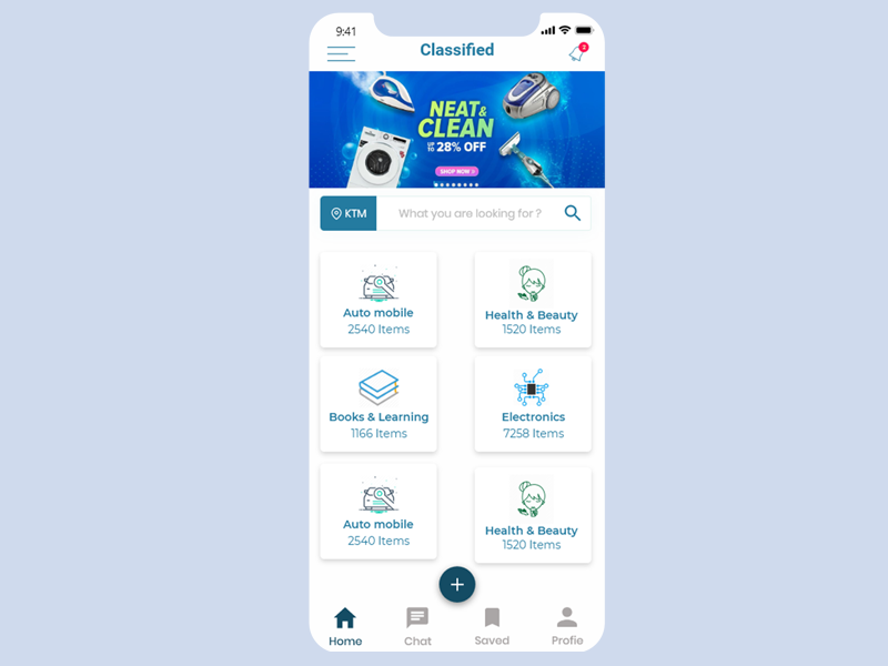 Classified Home scree search page searchpage catagory ecommerce home apge home screen of app app classified home screen