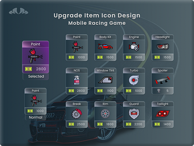 Upgrade Item Icon Designed for Mobile Racing Game app car design game graphic design icon icon game illustration mobile game racing ui ui game uidesign uiux upgrade item icon design