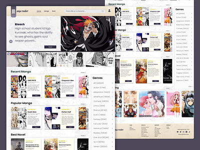 Manga Reader Website Landing Page design graphic design logo manga ui uidesign uiux userexprience webdesign website