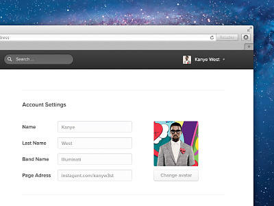 Settings account avatar button change field instagent inteface minimalist settings social ui ux