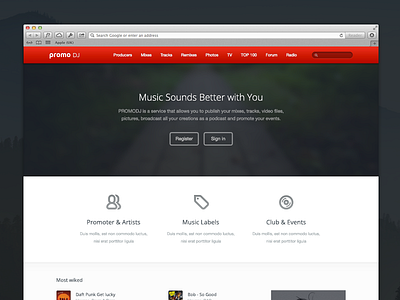 Promo DJ artist design dj home main page search showcase ui ux web website