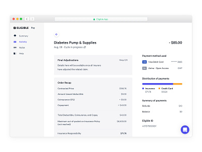 Transaction 💉 activity app cart creditcard dashboard eligible insurance insurance app interface medical minimal money order payment recap ui ux wallet web
