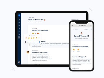 1:1 Review space 👨‍👩‍👦 1:1 avatar collaboration comment document emoji interface ios live management manager page payfit performance pulse reactions send text ui ux