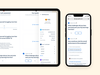 Answer your review's ✍️ 1:1 360 answer choice dashboard form infos interface meeting panel payfit perf review performance performance review questions resources review survey ui ux