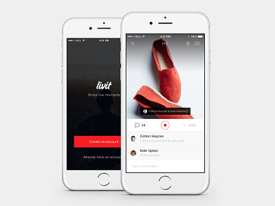 Share live moments app comment connect ios iphone live login record screen ui ux view