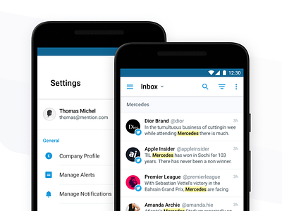 Mention 5.0 Android 🤖 android feed inbox interface ios mail material redesign settings ui ux