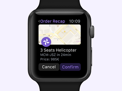 Order Recap ⌚️ apple watch helicopter interface map minimal order recap uber ui ux watch