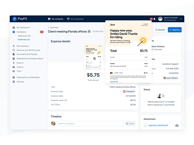 Approve Request ✨ app attachment chart dashboard data expense info interface minimal module money ocr payfit product receipt status timeline ui ux validation