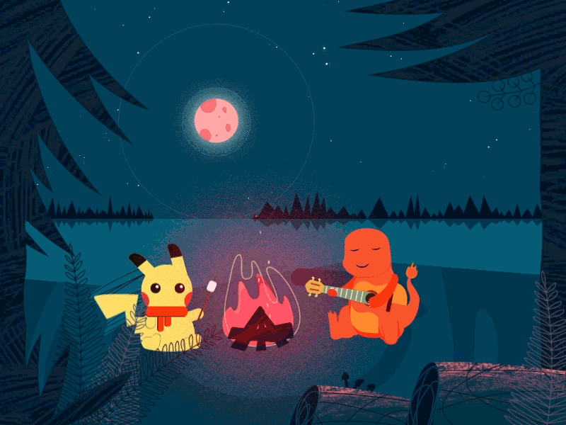 Kanto Summer Nights charmander design guitar illustration motiondesignschool pikachu pokemon summer