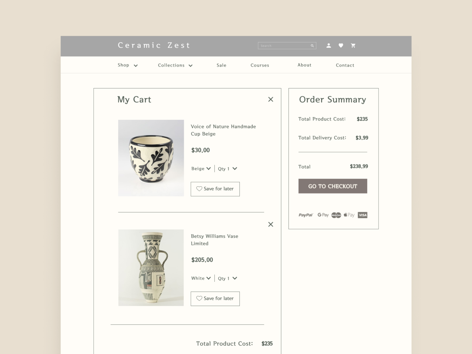 Ceramic Shop UX/UI Design. Product cart by Palina Tamkovich on Dribbble