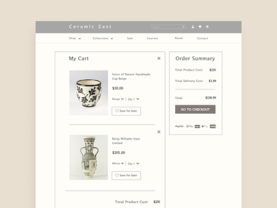 Ceramic Shop UX/UI Design. Product cart