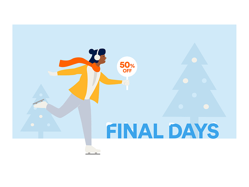 Ice skater 50off aftereffects animation campaign christmas design flat gif girl ice ice skating illustration minimal newyear nyc sale skater sport vector winter