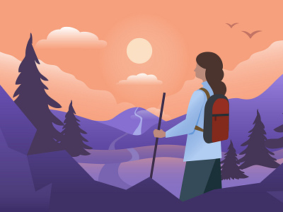 Journey ai artwork banner blog design blog post design drawing editorial editorial illustration goal hero illustration journey mountain trekking vector woman work