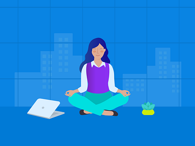 Deep work artwork asana banner blog design blog post business calm editorial illustration flat flat illustration illustration meditation relaxing vector woman work yoga yoga pose