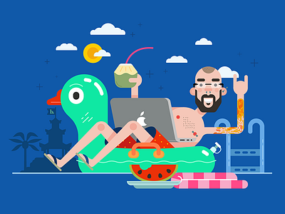 Bali offices 2d bali characters chill creative design flat ideas illustrator offices vacation vector