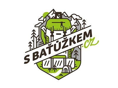 Logo/badge for the travel blog Sbatuzkem.cz backpack badge bag blog forest illustrator logo mountains tent travel vector