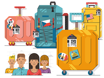 Backpack set 01_wip airport backpack bag egypt flat illustrator luggage travel traveling usa vector