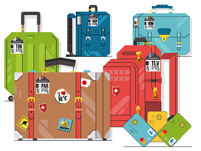 Backpack set 02_wip airport backpack bag egypt flat illustrator luggage roma tokio travel vector