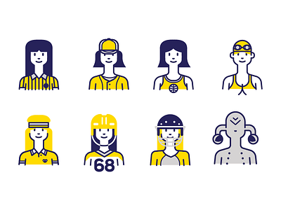 Woman sport avatar set avatar basket design flat hockey illustration outline profile sport ufo vector