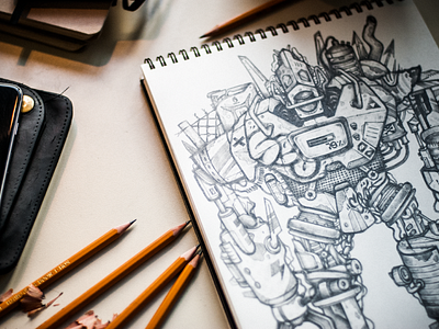 ROBOT01_sketch detail drawing mechwarrior pencil robot sketch sketchbook steampunk