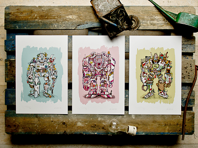 ROBOTS_limited prints color drawing limited mechwarrior pencil print robot sketch sketchbook steampunk vector