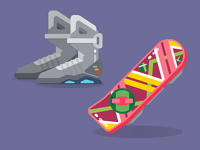 Back to the future back flat future hoverboard iconography icons illustration selflaces the to vector