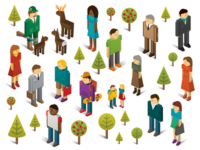 Isometric Characters character design flat illustration isometric people tree vector