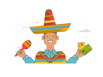 MC_tourist guy in Mexico character flat illustration mexico outline poncho sombrero vector
