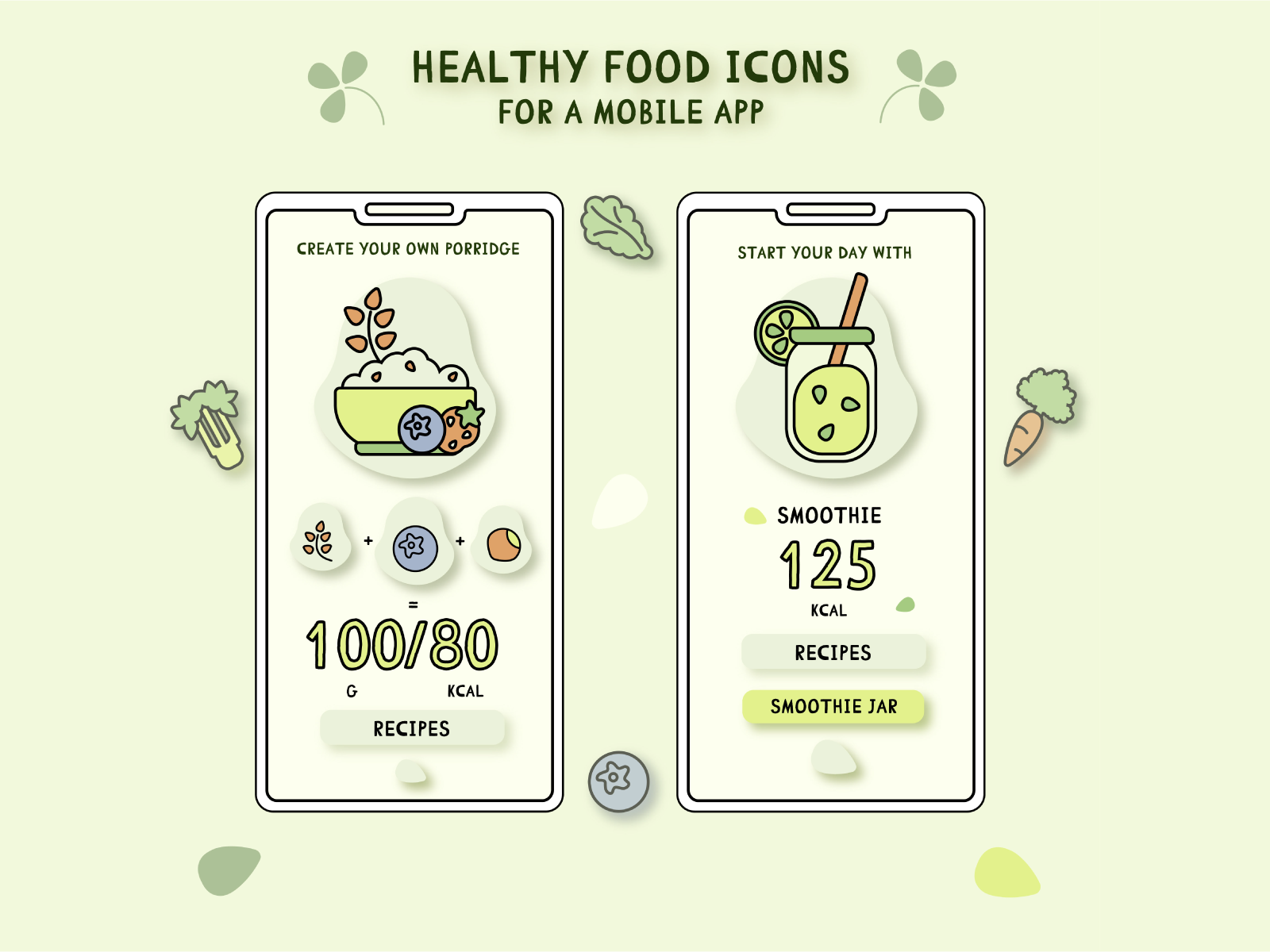 HEALTHY FOOD ICONS FOR A MOBILE APP by Yana Kenig on Dribbble
