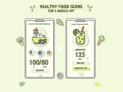 HEALTHY FOOD ICONS FOR A MOBILE APP