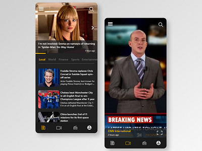 News Mobile App Dark Theme app design headline live news newspaper podcast service ui