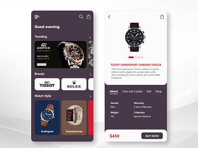 Watch Store Mobile App app commerce design online popular purchase service stylish timepiece ui watch wrist wristwatch