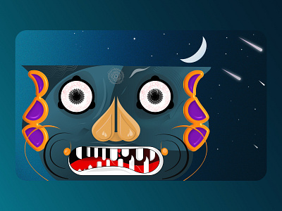 Cyanophobia X Night sky 3d blue blue sky character design concept cyan details expression eyes fear gradient illustration monster moon night phobia scary sky stars teeth