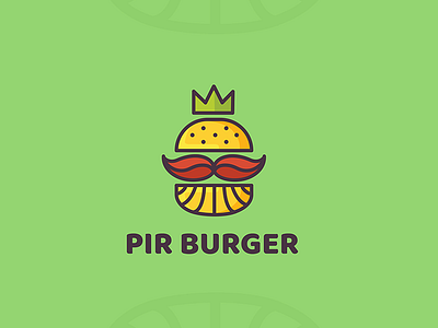 Pir burger brand burger fastfood flat food green hamburger king logo man mustache natural