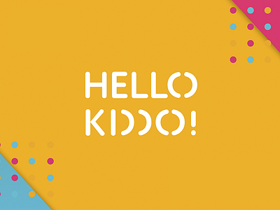 Hello kiddo logo blue brand child dots font kid logo pink poster smiles typography yellow