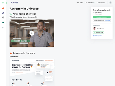 Referenceable Prospect Page - UI Design astronomic austin referenceable texas ui ui design visual design web design yc ycombinator