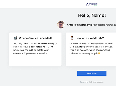 Referenceable - Reference Request astronomic austin design figma referenceable texas ui visual design web app web design yc ycombinator