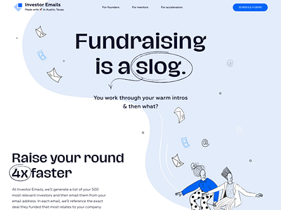 Investor Emails Homepage - Visual Design astronomic austin design figma founders illustration investor emails investors texas ui visual design web design