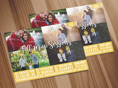Fall Mini Session Mailers ad advertisement design fall graphic design handout mailer photographer photography postcard print print design