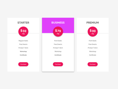 Material Design Pricing Table