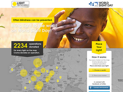 Worldsightday Dribble V2 grey map non profit ui design webdesign website. yellow