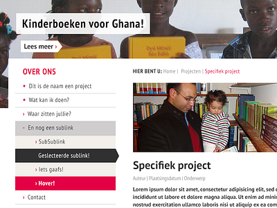 Projectpage Navigation grey navigation non profit red ui design