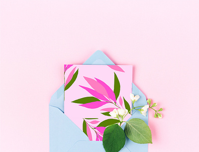 Pink Illustrated postcard design floral inspiration floral print graphic design illustration procreate seamless pattern