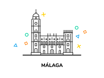 Malaga building cathedral church city house illustration logo monument spain vector